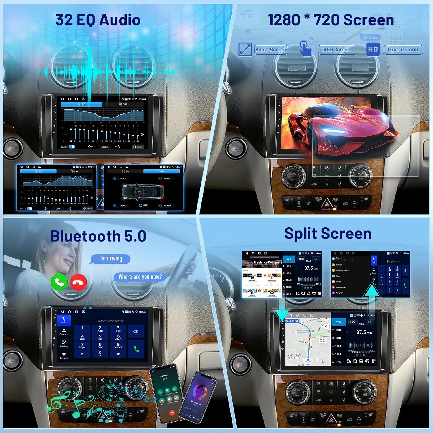 [4+64G] Car Radio for Mercedes Benz GL ML W164 X164 ML350 ML500 ML280 GL320 GL350 GL450 2005-2011 with Carplay&Android Auto, 9 inches Android Touchscreen Stereo, 32 EQ Audio/Bluetooth/FM RDS/SWC