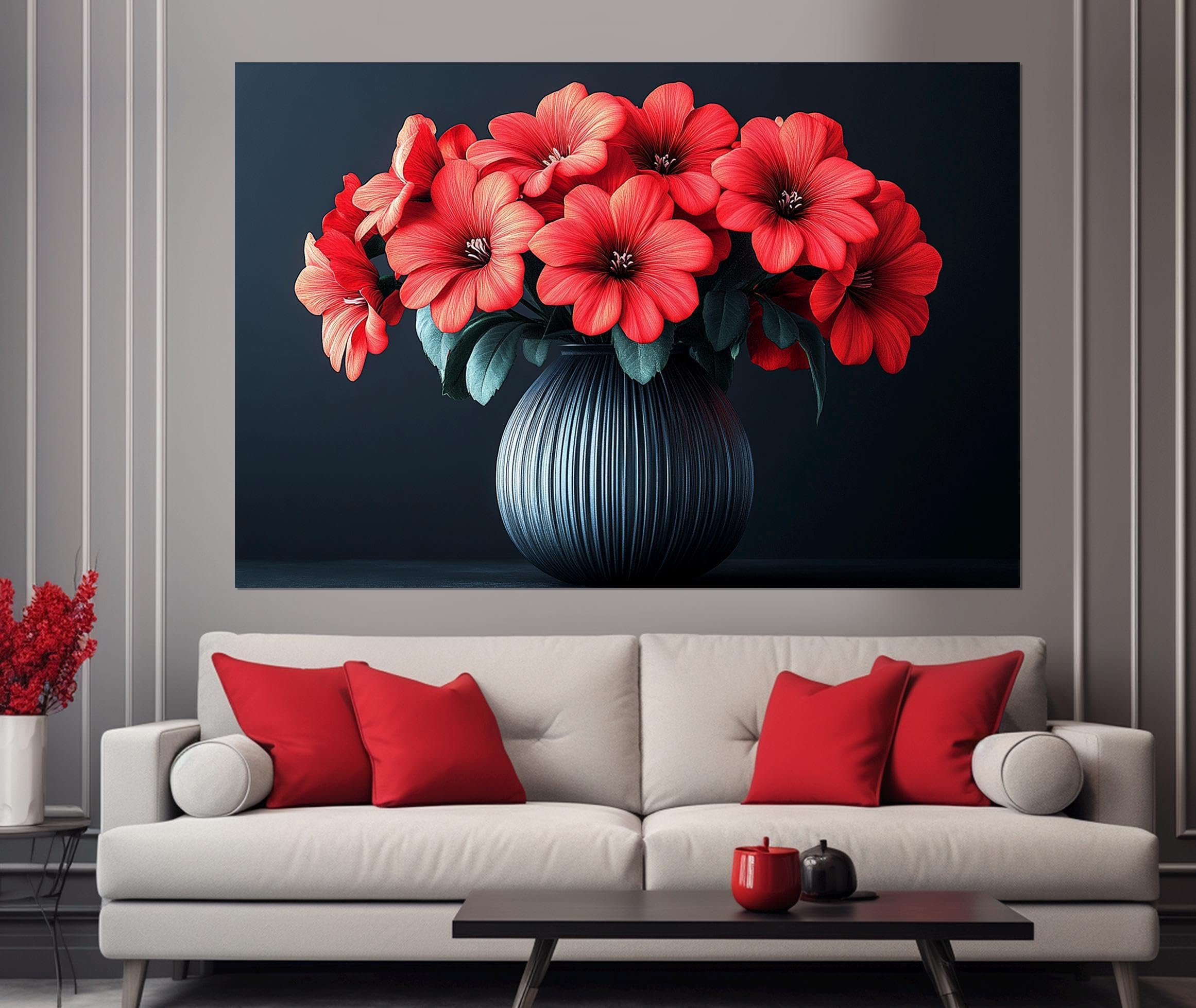 Peinture fleurs rouges grand format pour habiller un mur vide - 8