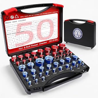 50PCS Thread Checker with SAE and Metric Sizes, Nut and Bolt Size Finder Tool with 27 SAE and 23 Metric Gauges, Durable Thread Gauge for Fast Screw, Nut and Bolt Identification in Tight Spaces