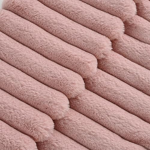 Miniatura 38 de Volcanics Paquete de 1 funda decorativa de felpa de piel sintética de doble cara de 18 x 18 pulgadas, fundas de almohada suaves y esponjosas a rayas