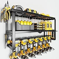 Hipidian Power Tool Organizer Wall Mount: 300lbs 3-Tier Rack with 7 Drill Holders for Garage Workshop Cordless Tools