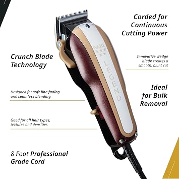 Wahl 5 Star Legend, Professional Hair Clippers, Pro Haircutting Kit, Adjustable Taper Lever, Crunch Blade, Wedge Blades, Corded, Barbers Supplies, Red