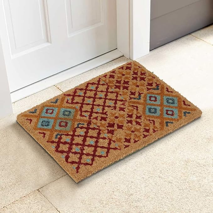 HOKIPO Natural Coconut Coir Printed Doormat for Home Entrance, 40 x 60 cm, Orange (IN-474)