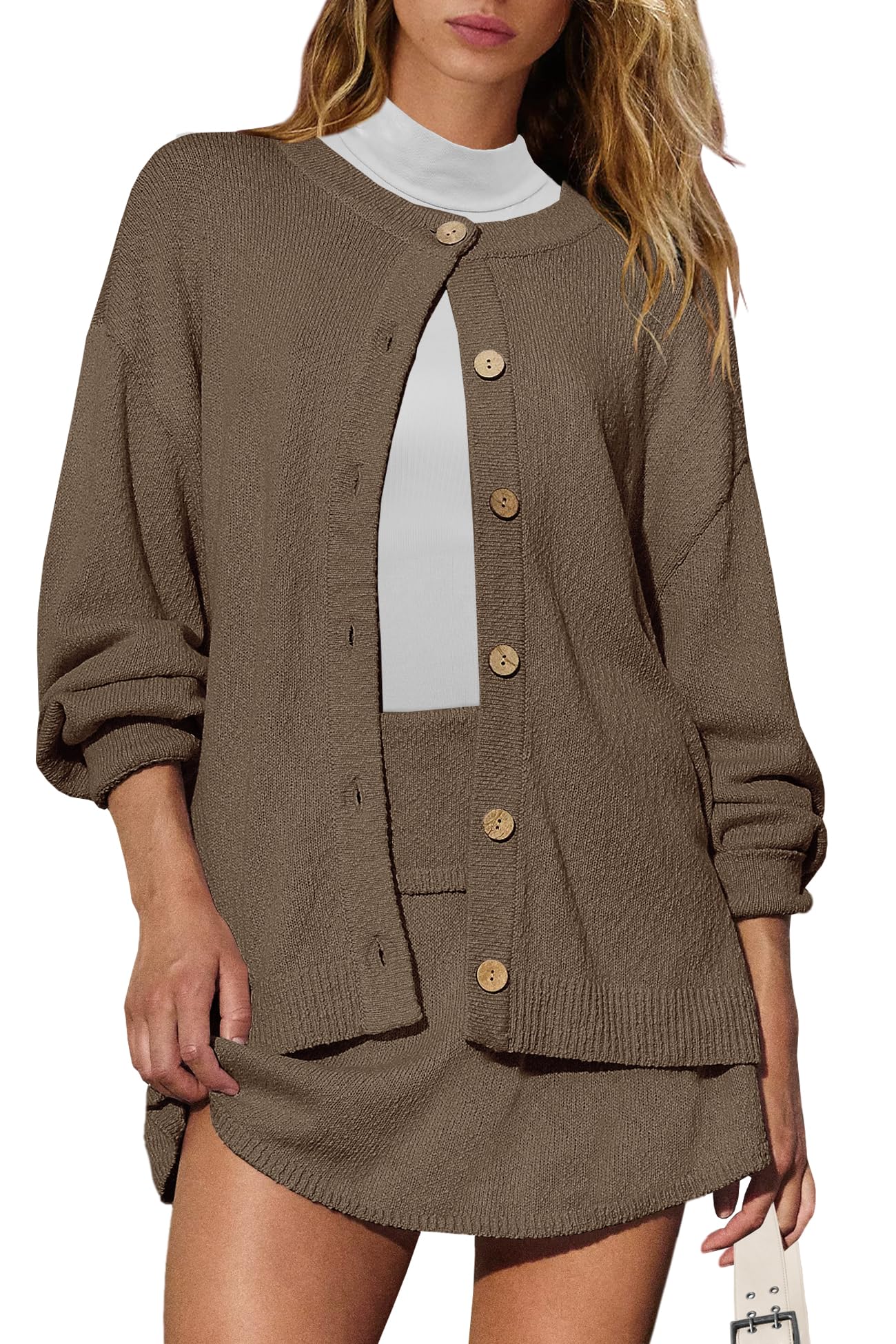 Panadila Womens Sweater Skirt Set 2 Piece Outfits Sweater Skort Set Lounge Cardigan and Knit Skirt Matching Outfits