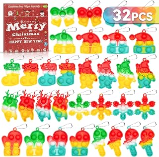 32 Pack Christmas Party Favors Bulk Fidget Toys Pop Mini Keychain Goodie Bag Stuffers Birthday Students Small Kid Classroom Prizes Bulk Toys