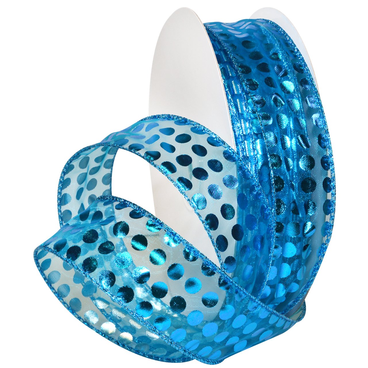 Morex RibbonWired Nylon Tiny Sheer Dots Ribbon, 1-1/2" x 50 yd, Turquoise