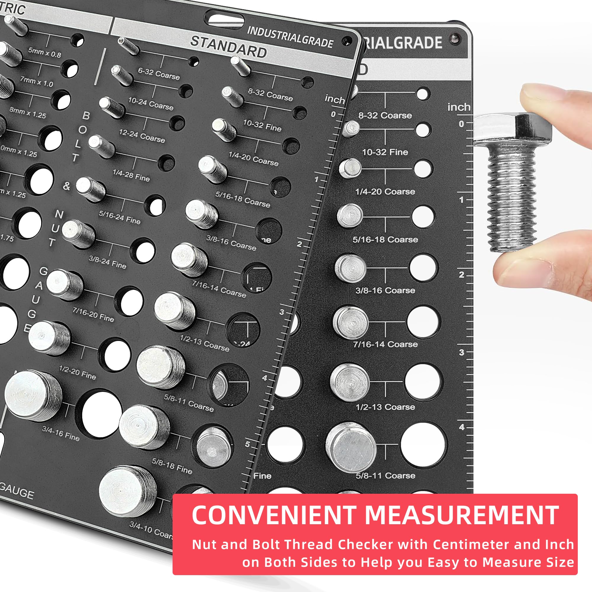 42-Size Nut & Bolt Thread Checker - Standard & Metric Thread Gauge With Drill Bit Sizes & Ruler, Wall Mountable Tool