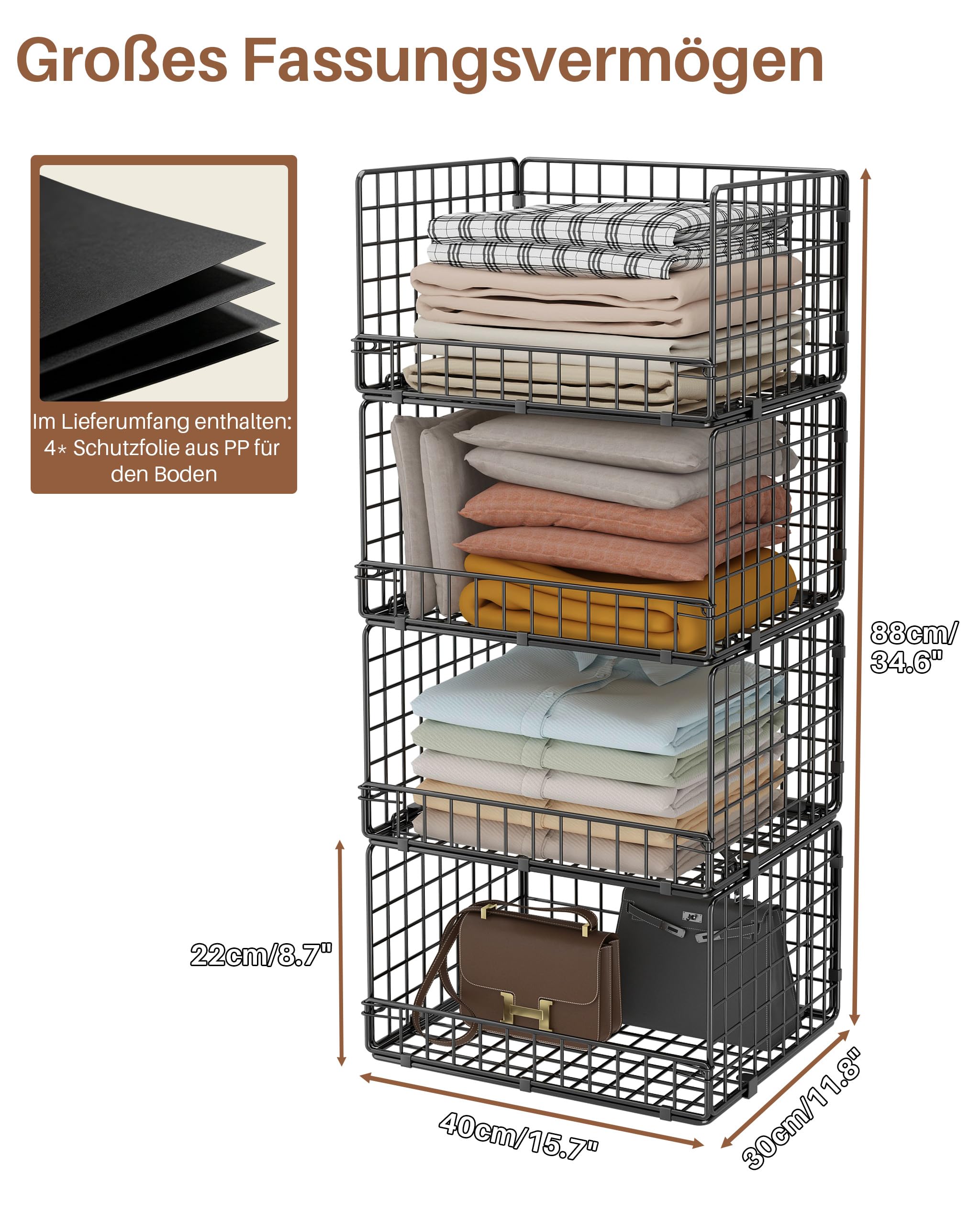 UMDONX 4 Stück Stapelbare Schrank-Organizer, Schwarz