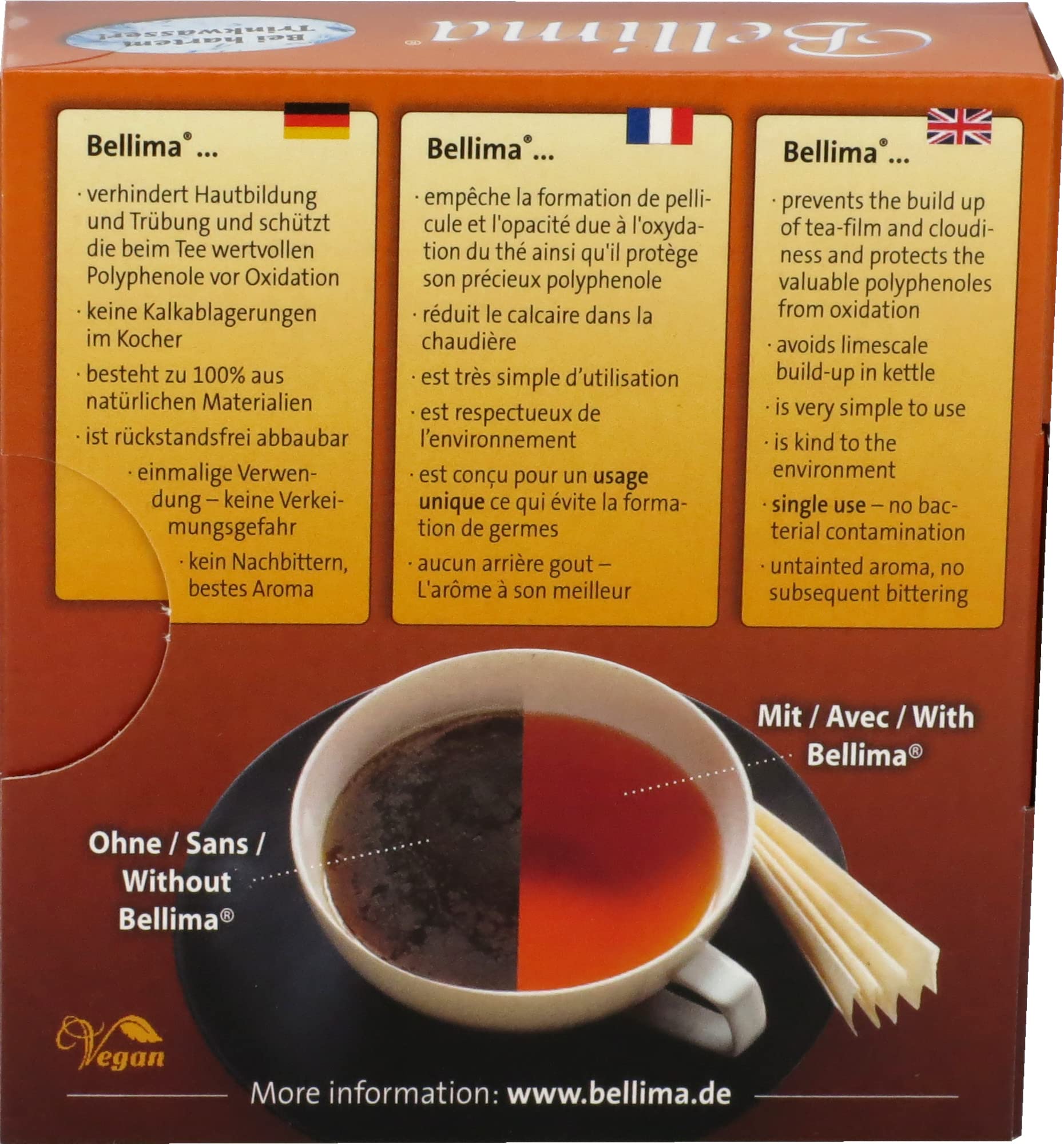 Bellima Filterfächer Tea Clear Wasserfächer Bei hartem Wasser verhindert Hautbildung und Trübung im Schwarz Tee. Ganz einfach & natürlich (10 Packungen)