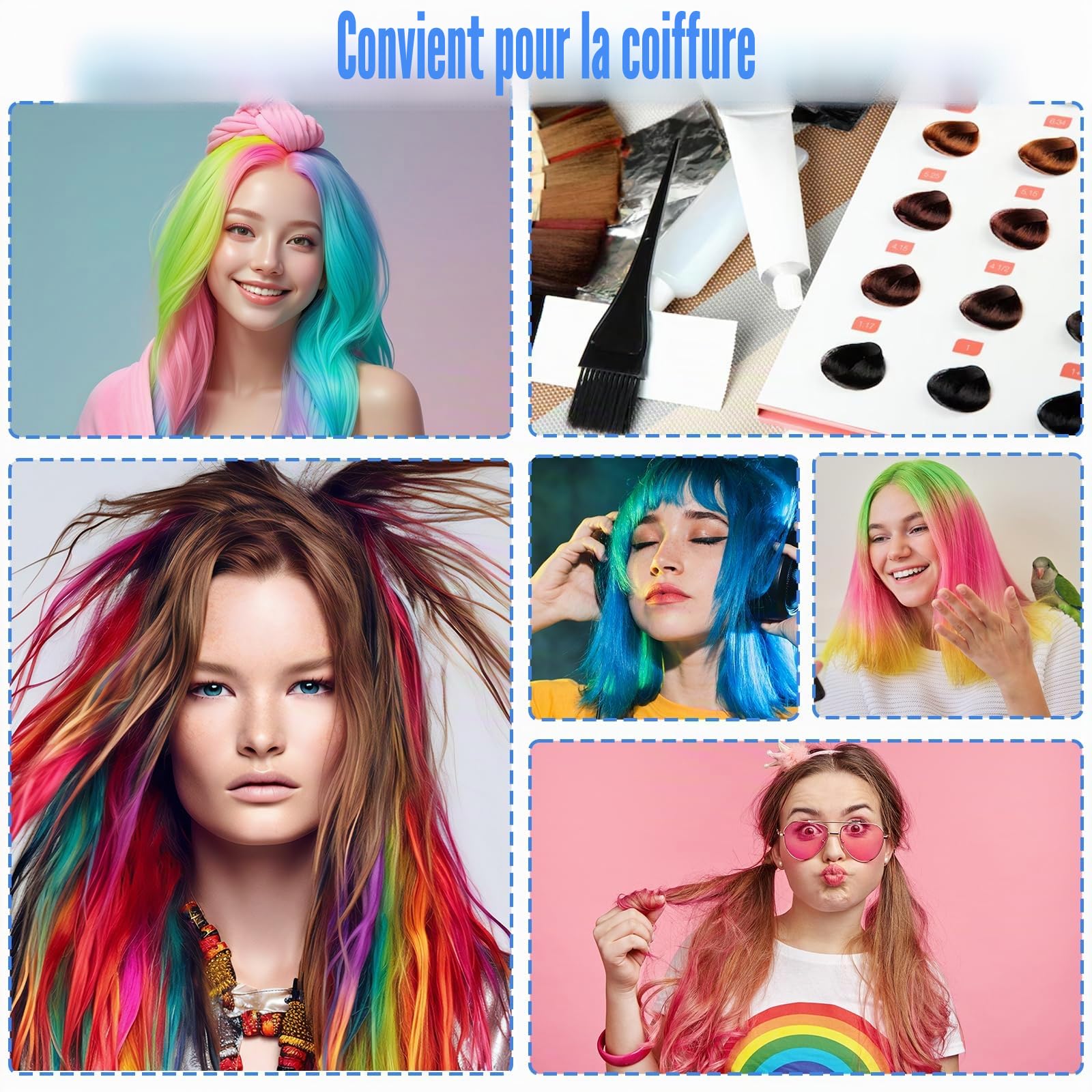 TIESOME Lot de 6 pinceaux de teinture capillaire applicateur de précision, coloration, coiffure, usage domestique et professionnel, outils de coiffure