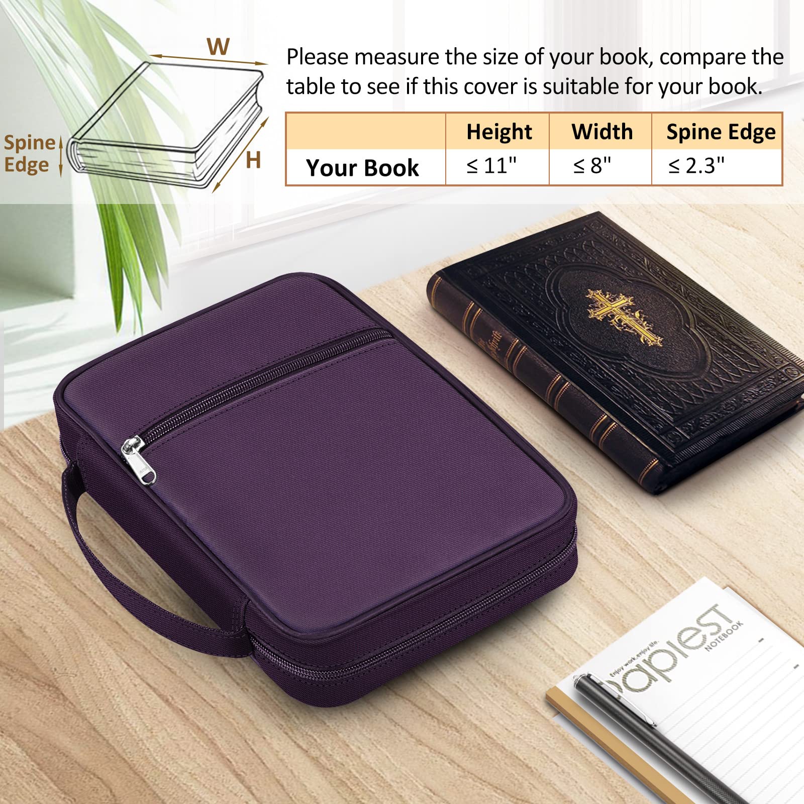 FINPAC Bible Cover, Carrying Book Case Church Bag Bible Protective with Handle and Zippered Pocket, Gift for Mother Lady Women Men, Maroon - Image 2