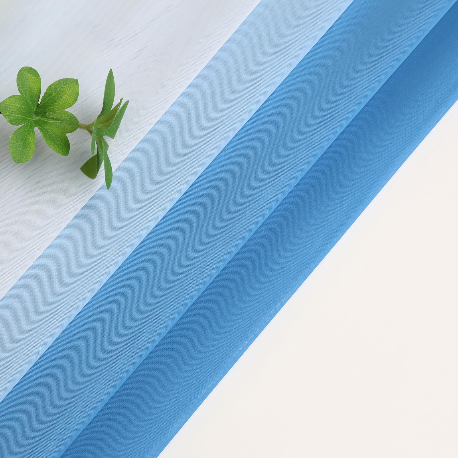 L.Z.E Tende con degradé di colore e nastro arricciato, tenda blu bianco per soggiorno bambini ragazze camera da letto finestra trasparente set da 2 pezzi tende in voile pannelli 140 x 245 cm lunghe