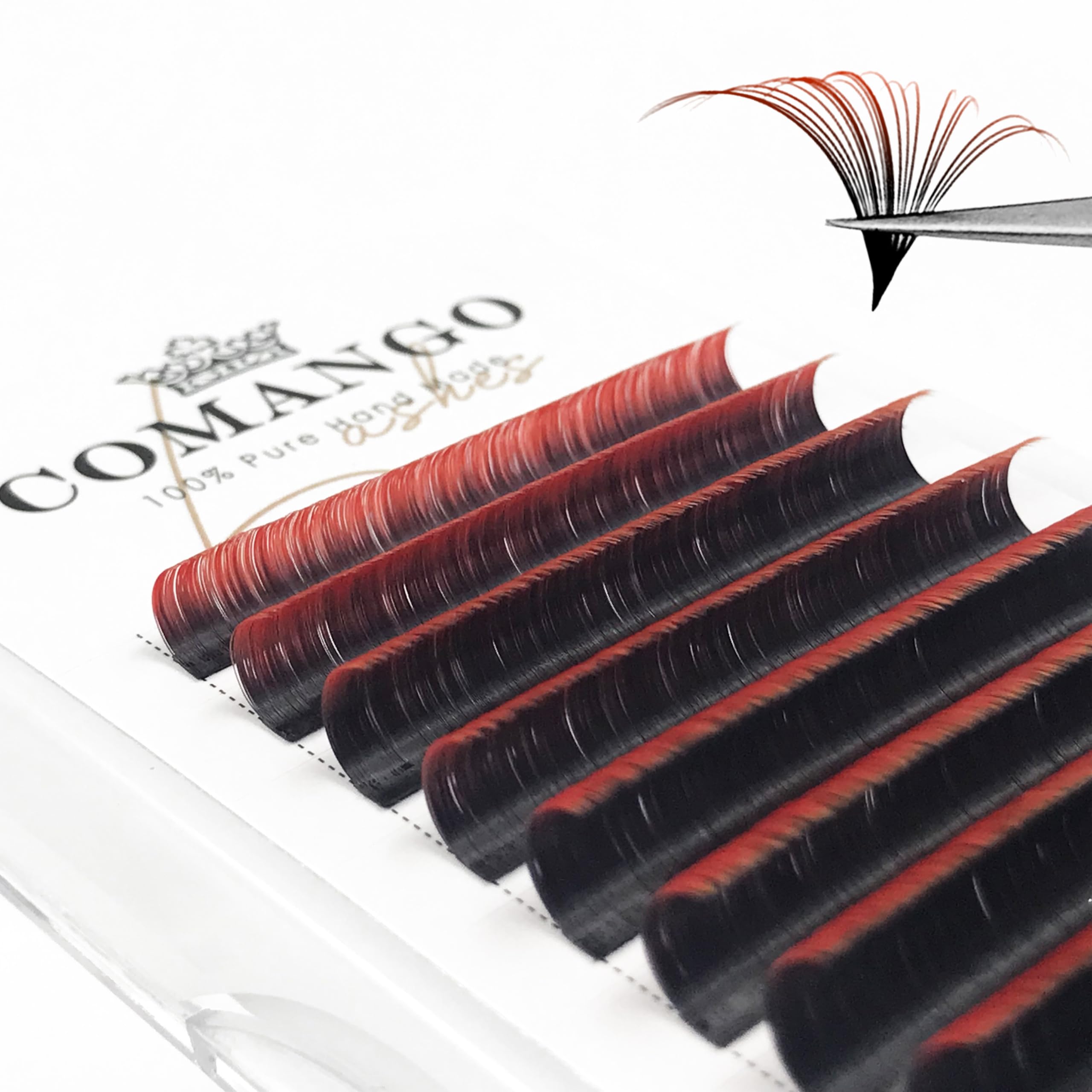 Orange Red Ombre Colored Lash Extension 0.07 C Curl 8-14mm Mix Tray, CoMango Black Gradient Orange Red Easy Fan Volume Eyelash Extensions, Lashes Soft Matte Salon Use, Self Fanning Volume Lashes?