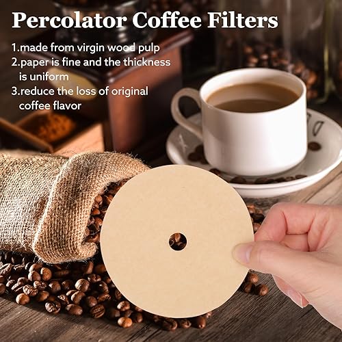 Miniatura 5 de 400 filtros de café percolador, filtros de percolador naturales sin blanquear de 3.75 pulgadas, filtros de café desechables para cafeterías,