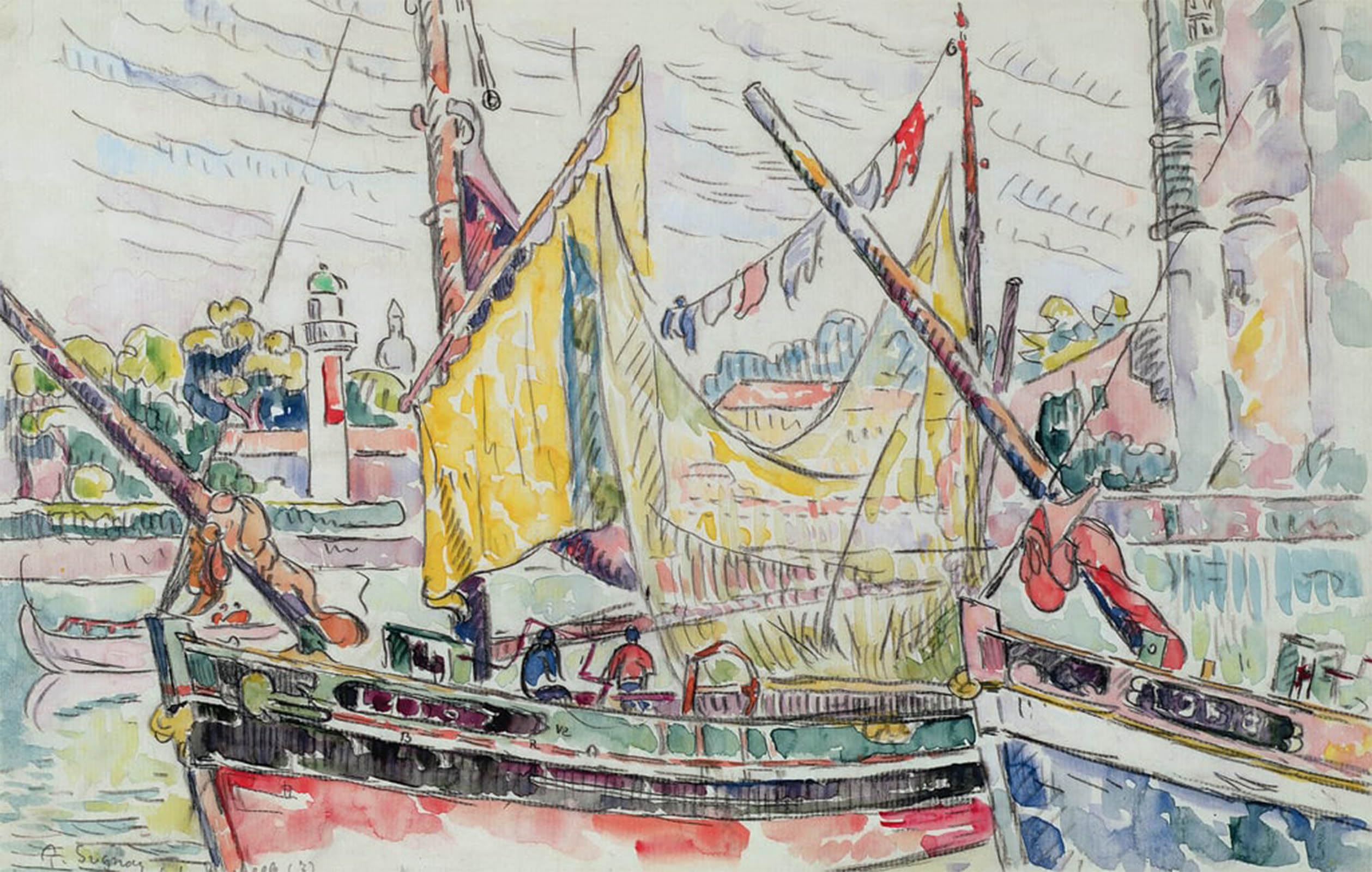 ARTXLXXBN Famous Painting Canvas Artwork Graffiti Print the Port of La Rochelle by Paul Signac Portrait Canvas Image for Home Decor 60x90cm