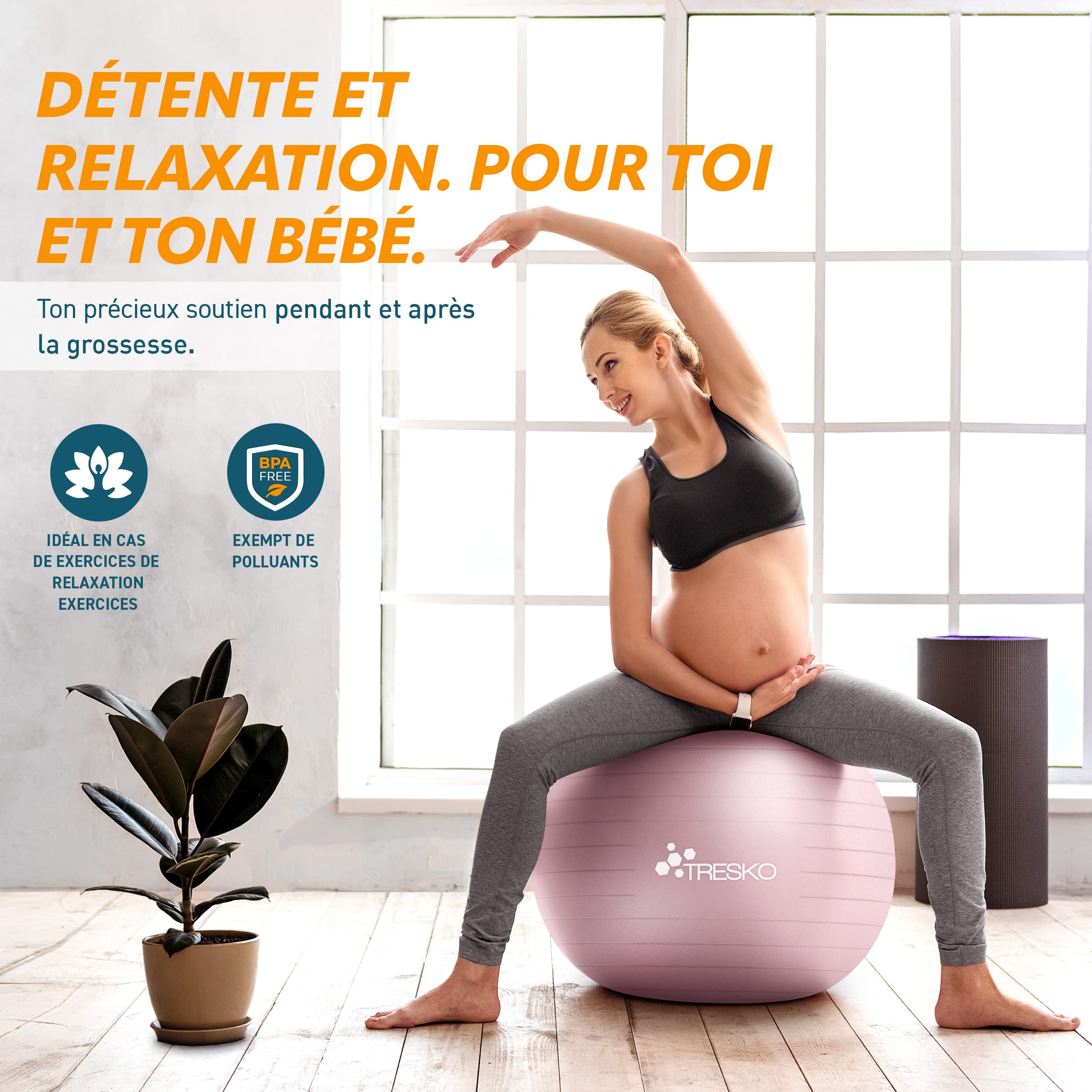 TRESKO Ballon de Gymnastique Anti-éclatement 300 kg avec Pompe à air