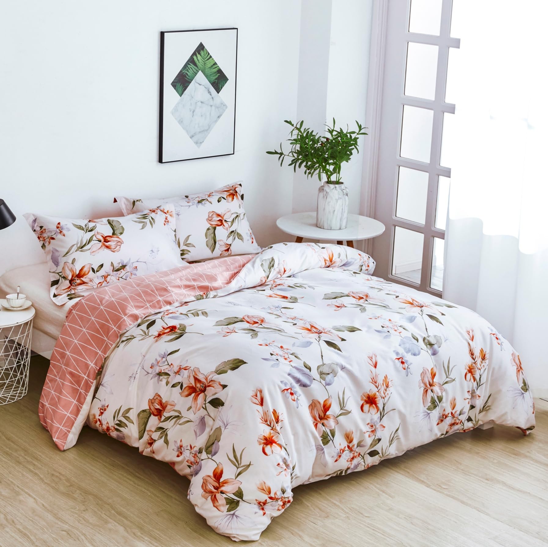 OAITE Set Copripiumino, 100% Cotone Con Motivo Floreale