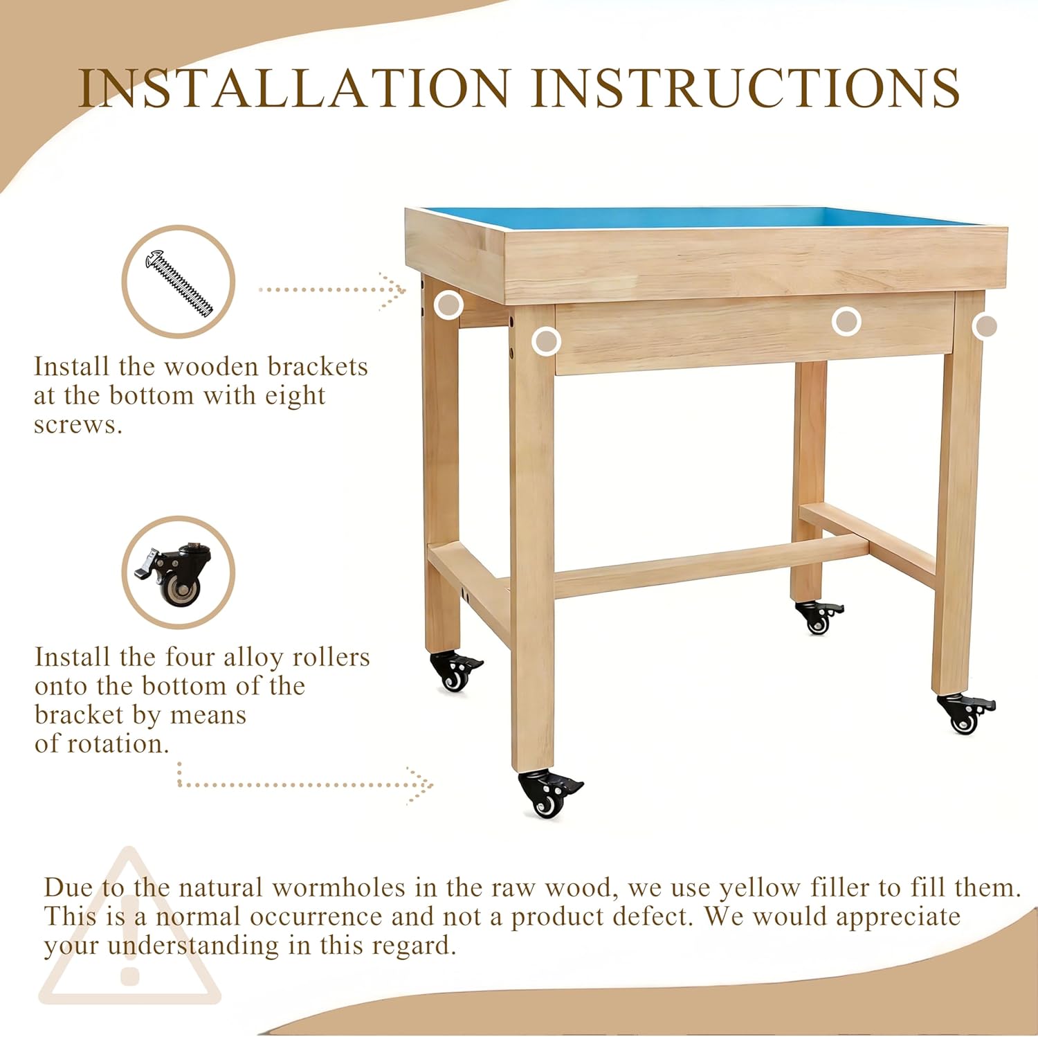 Wooden SandTray Combo – Includes a Protective Lid, a Wooden Stand, and Lockable Wheels | Ideal for Therapy Offices, Classrooms, and Home Use