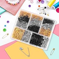 Vista 5 de Paquete de 630 pasadores de seguridad surtidos, 5 tamaños diferentes pequeños y grandes, pasadores de seguridad para costura, acero chapado