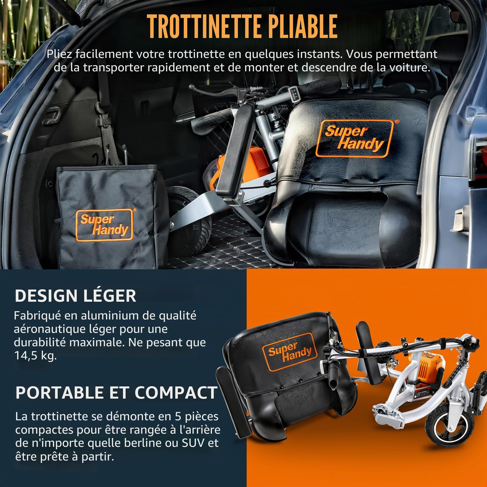 SuperHandy Scooter de mobilité 3 roues, 150 kg, batterie Li-ion 48 V