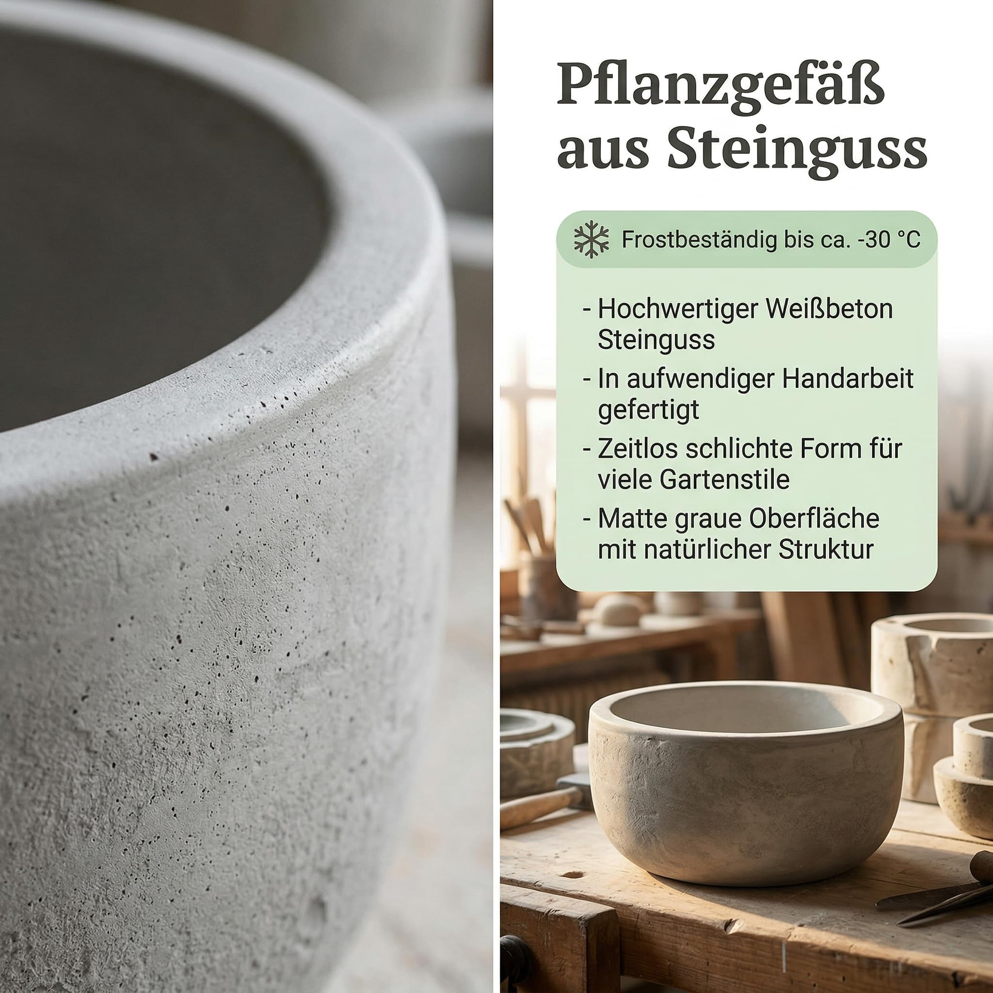 gartendekoparadies.de Bol à Fleurs Solide, Rond, Rustique, Hauteur : 20 cm, Largeur 37 cm, diamètre intérieur 31 cm, 10 litres, Gris, Poids 18 kg, en Pierre moulée résistante au Gel