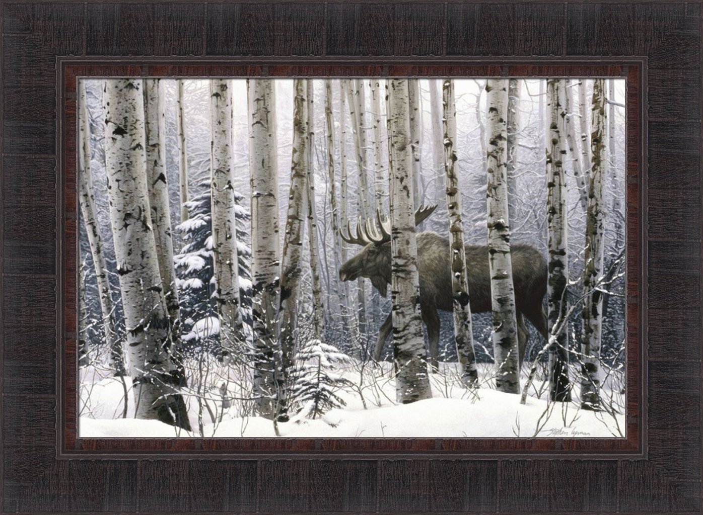 A Walk In The Woods by Stephen Lyman 17x23 Moose Trees Snow Winter Framed Art Print Picture