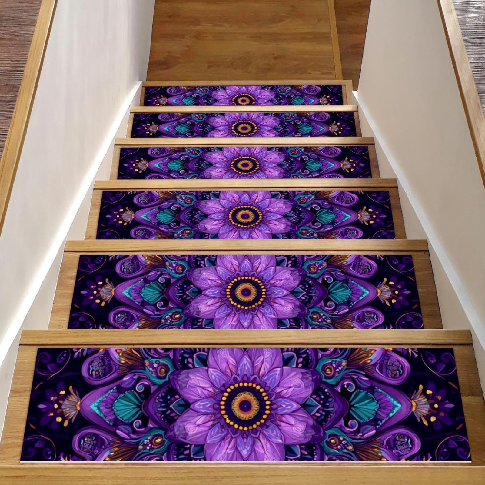 Tapis d'escalier antidérapants violets ronds pour marches en bois intérieur x15