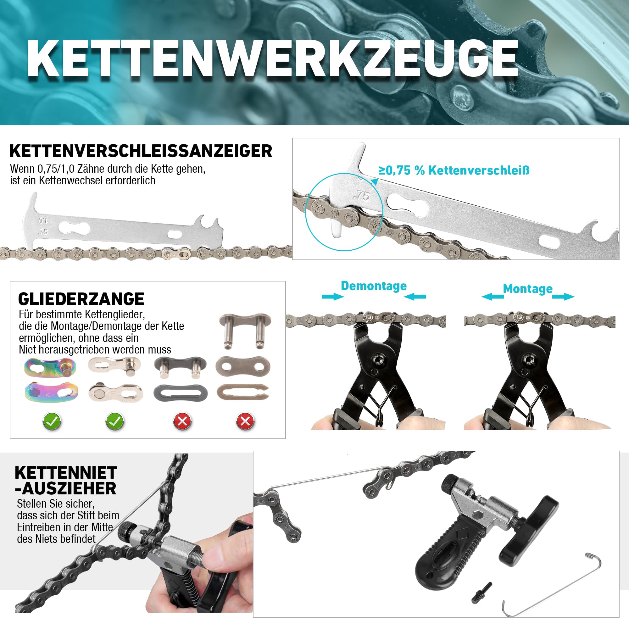 DURATECH Fahrrad Reparaturset 41-Teilig mit Werkzeugkoffer, Tragbarer Fahrrad Werkzeug Set für Fahrrad Reifen Kette Pedal Montage Reparaturen