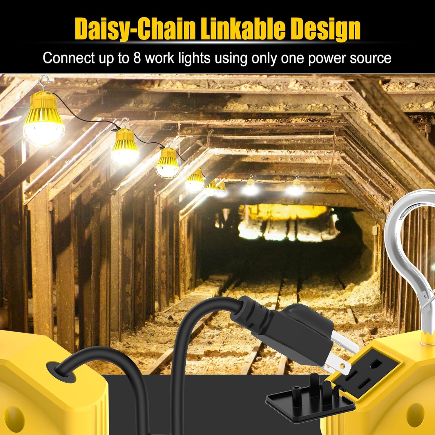 LED Temporary Work Light 5000K Portable Hanging Construction Lights, 10' Cable with ON/Off Switch Linkable LED Work Light for Job Site Warehouse Garage Shop Area Lighting (60W)