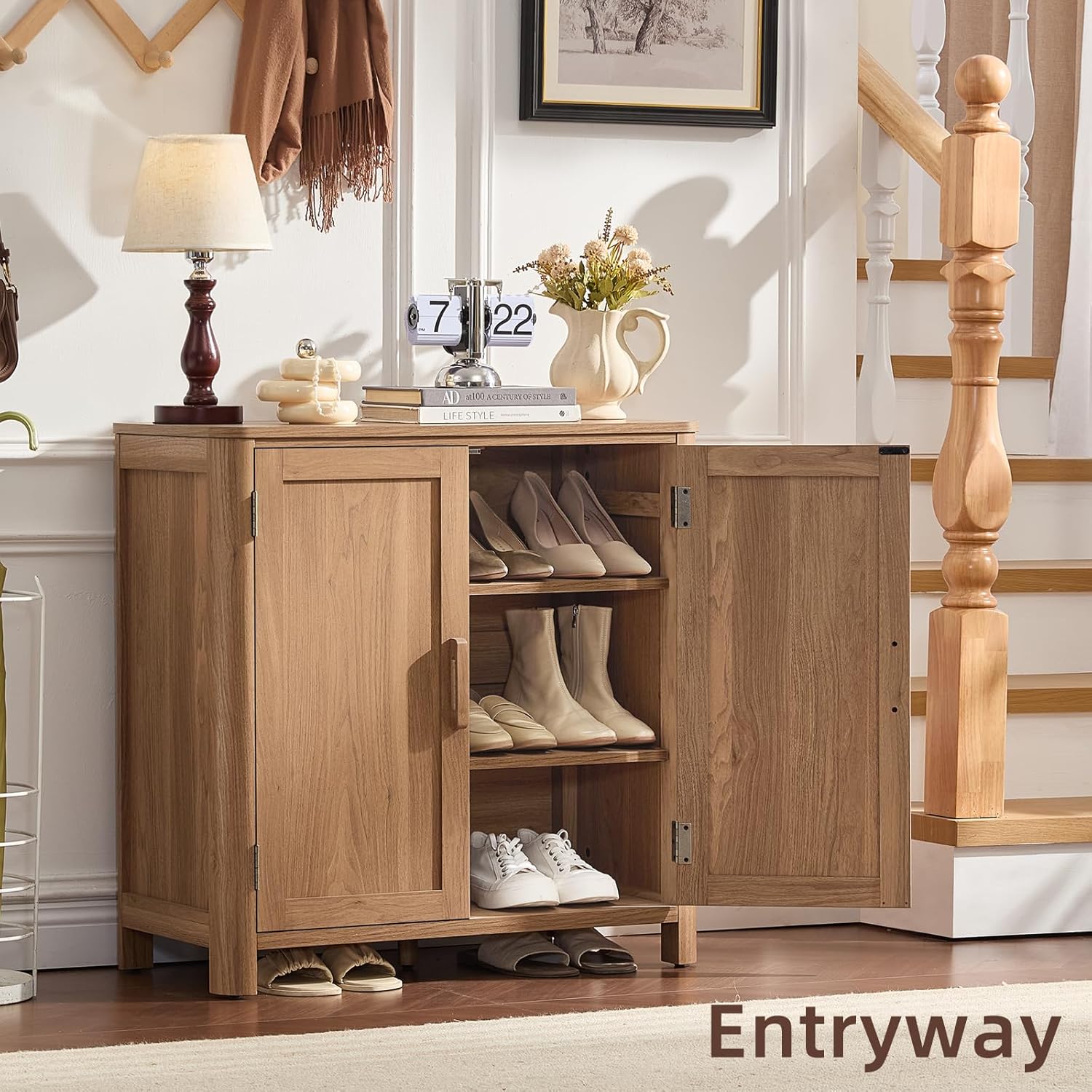 Joaxswe Sideboard Buffet Cabinet with Storage, 31.5" Arc-Shaped Credenza with 2 Doors & Adjustable Shelves, Mid Century Modern Coffee Bar Storage Cabinet for Kitchen, Living Room, Entryway, Darkwood