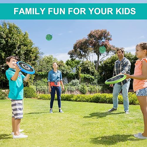 Miniatura 6 de Win SPORTS Disco de paletas de trampolín, juego para interiores y exteriores para 4 jugadores, juego de campamento para niños, adultos, parejas,