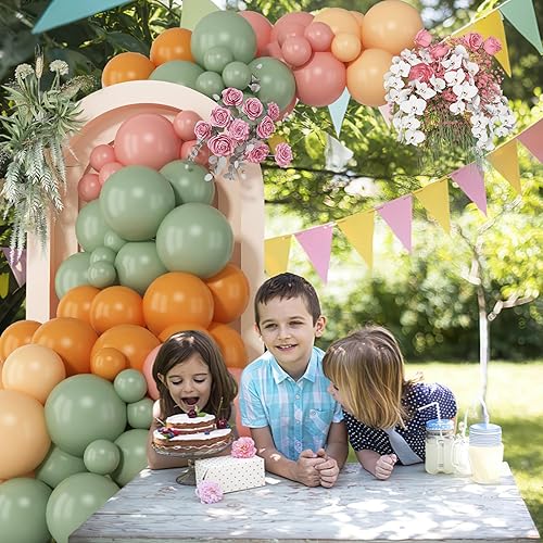 Miniatura 5 de Arco de globos verde salvia y rosa, retro, rosa polvoriento, verde oliva, naranja quemado, beige, guirnalda de globos para decoración bohemia de