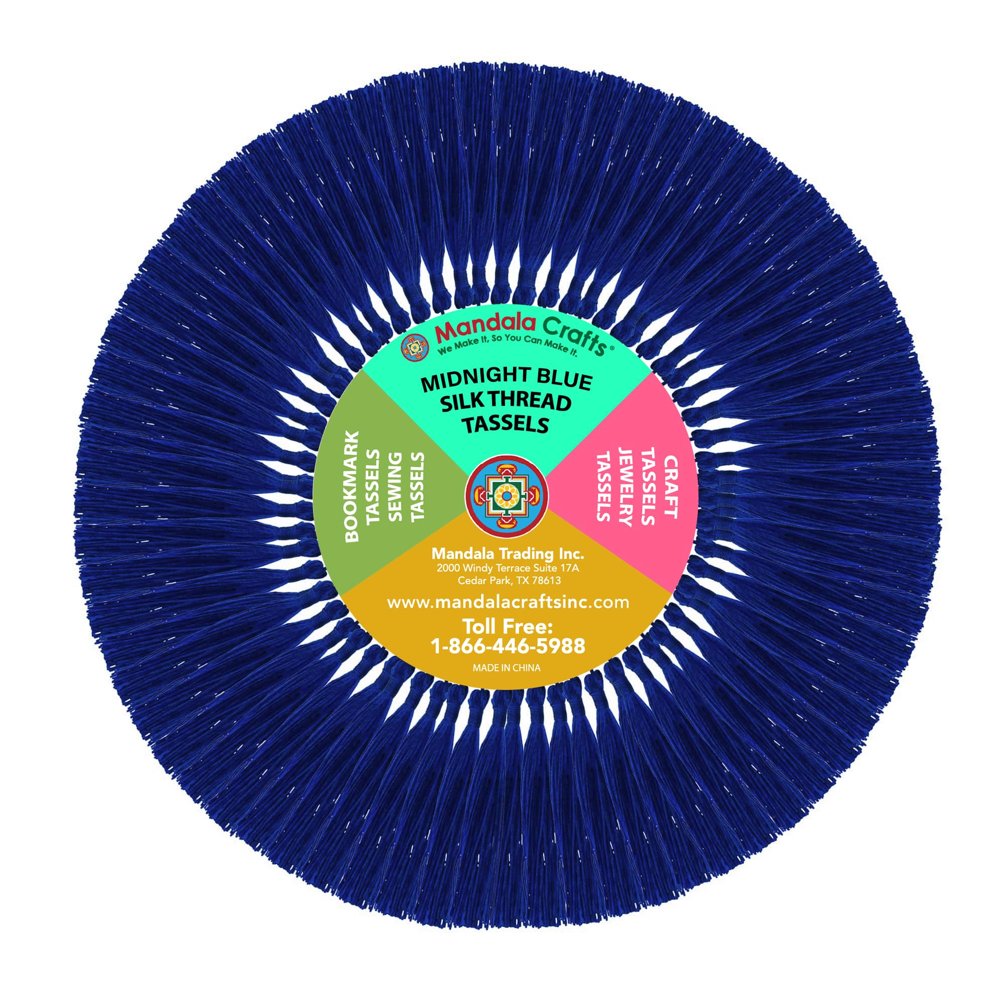 Mandala Crafts Small Midnight Blue Bookmark Tassels – 100 Bulk Silky Mini Craft Tassels with Loops for Bookmarks, Jewelry Making, Graduation Decorations, and Keychains