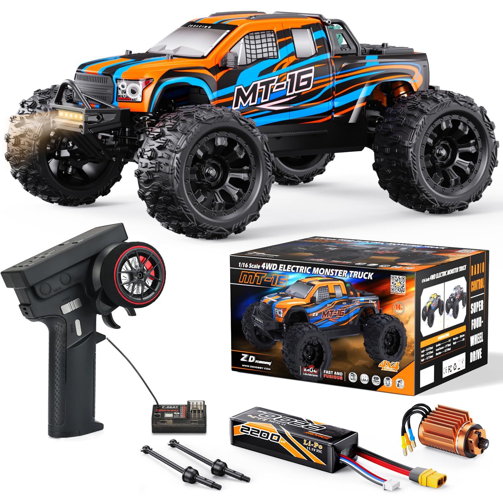 Amazon.com: ZD Racing MT-16 1/16 50MPH Brushless 4WD RC Truck
