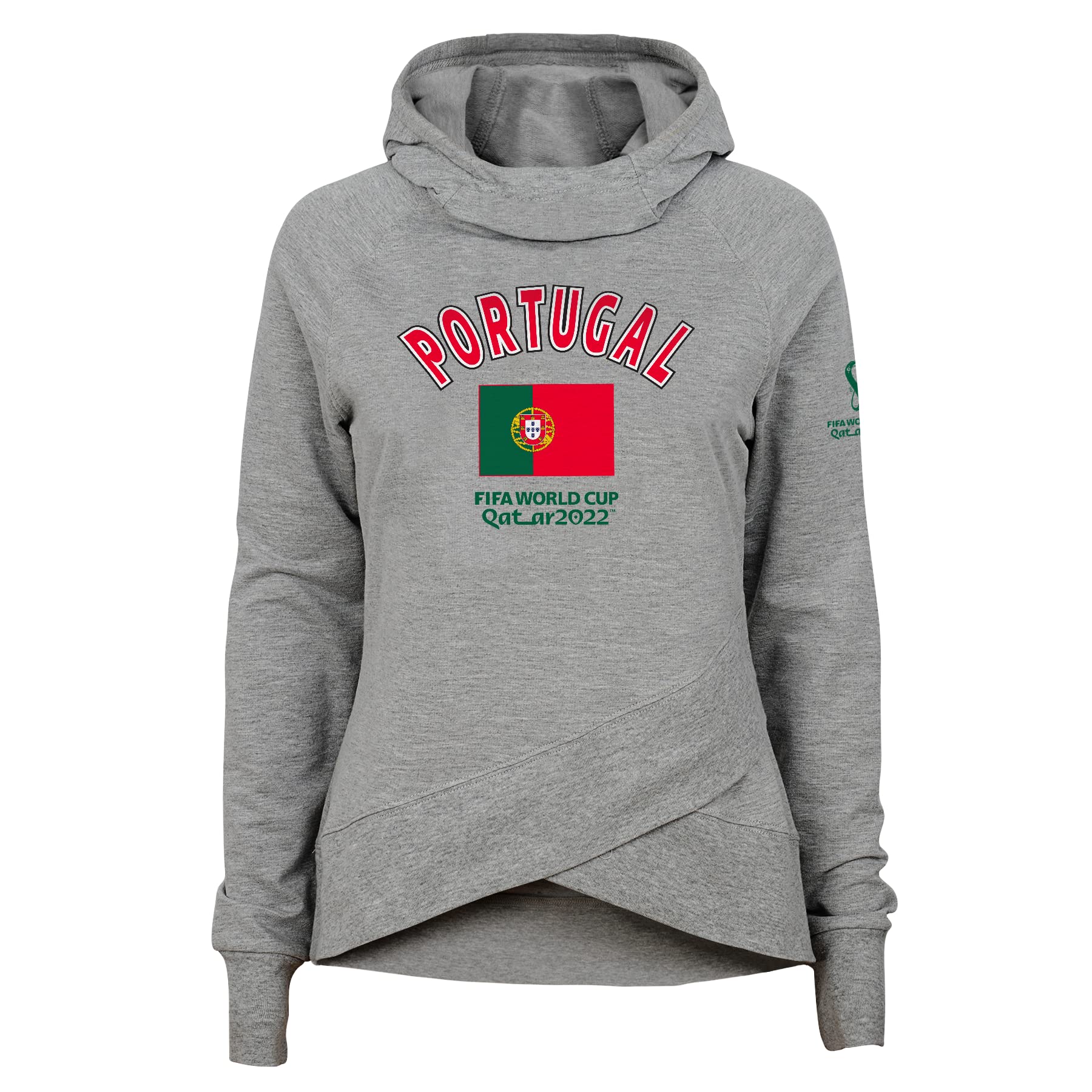 Official Fifa World Cup 2022 Snood Neck Hoodie , Womens, Portugal, Small Heather Grey