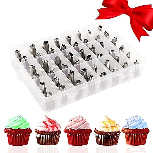 48-Piece Numbered Piping Tips, Cookie Icing Tips, Cookie Decorating Kit, Cake Decorating Tips for Cupcakes Cookies, Cake Supply Master Decorating Tip Set
