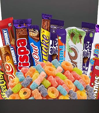 Chocolate & Sweet Gift Box - Assorted Chocolate Bars and Retro Candy Selection Gifts Box | Thank You Birthday Chocolates for Xmas Gift