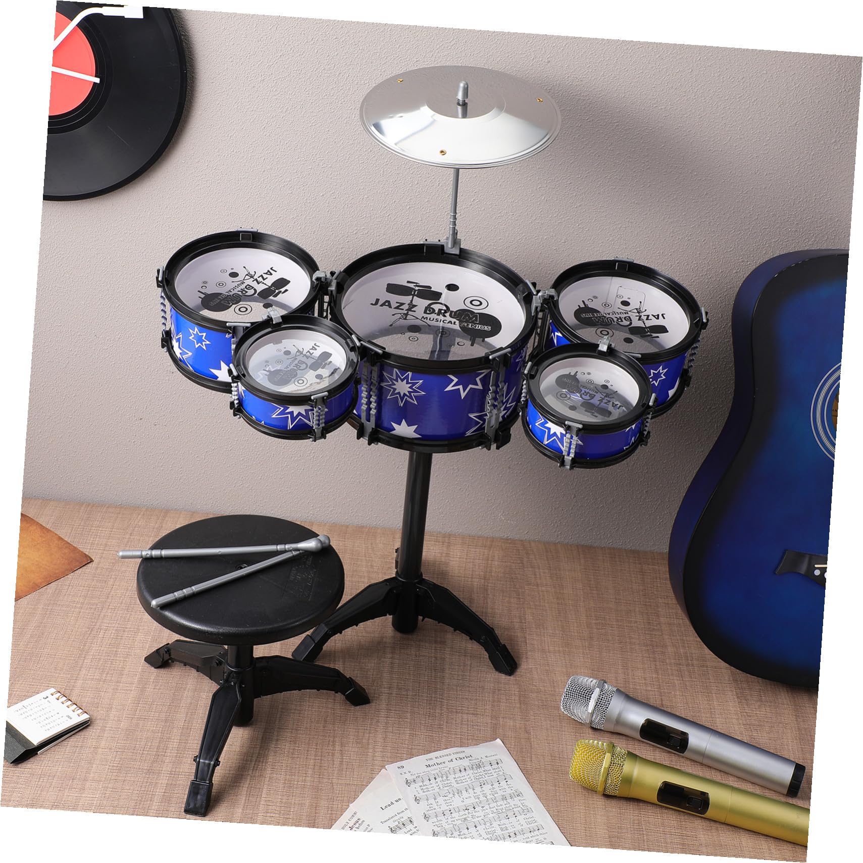 ifundom Batteria per Bambini 5-7 Anni Set da Gioco 21 Pollici Sgabello Strumento Musicale Educativi per Ragazzi Stimola Talento e Creatività