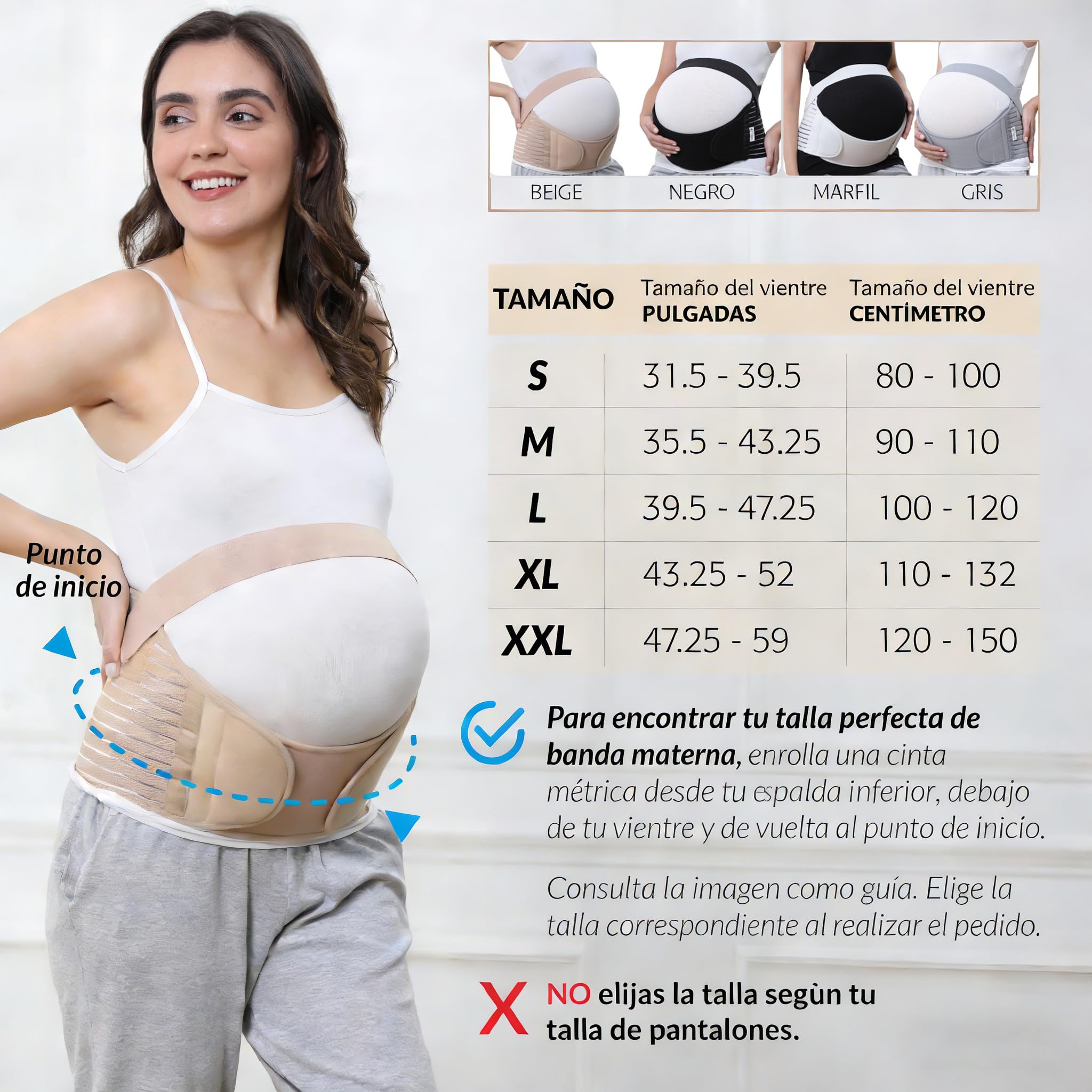 NEOtech Care Cinturón de maternidad Apoyo durante el embarazo - banda para abdomen/cintura/espalda, faja de premamá para el vientre (Beige, M)