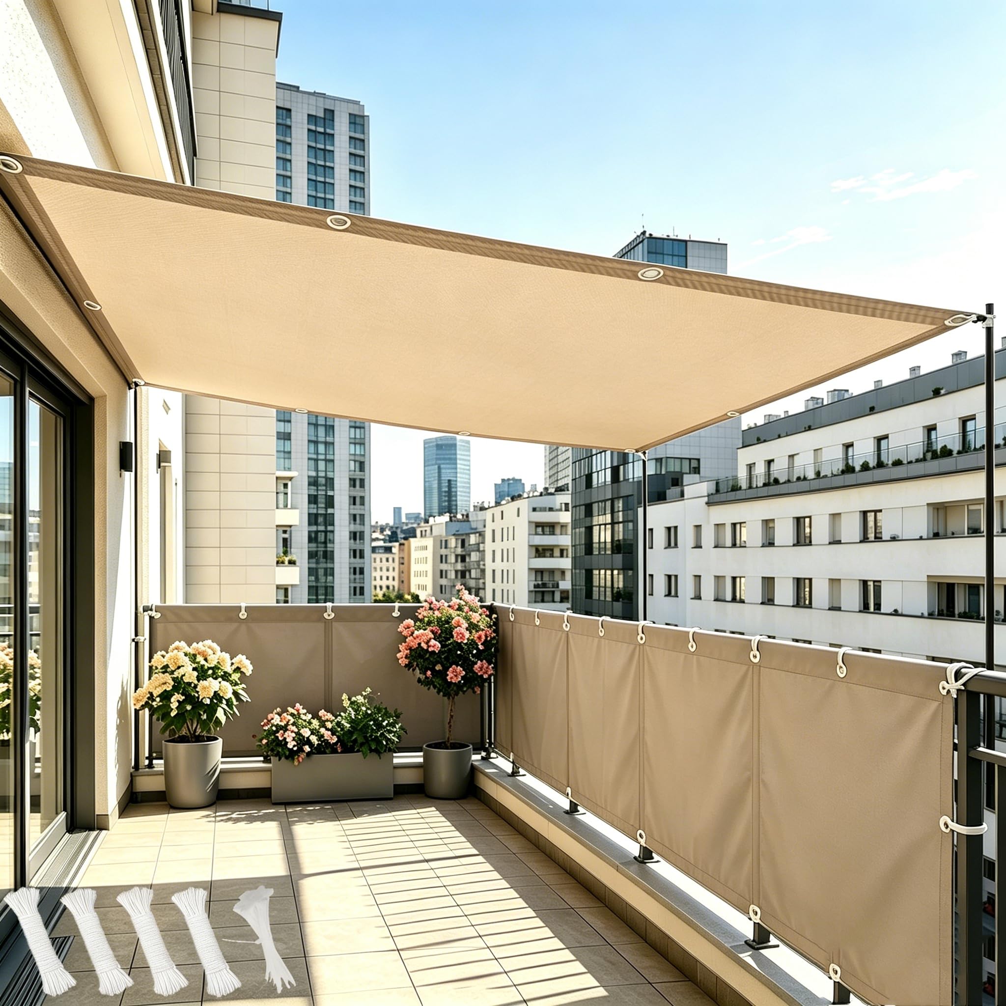Voile d'ombrage rectangulaire jaune sable étanche pour extérieur
