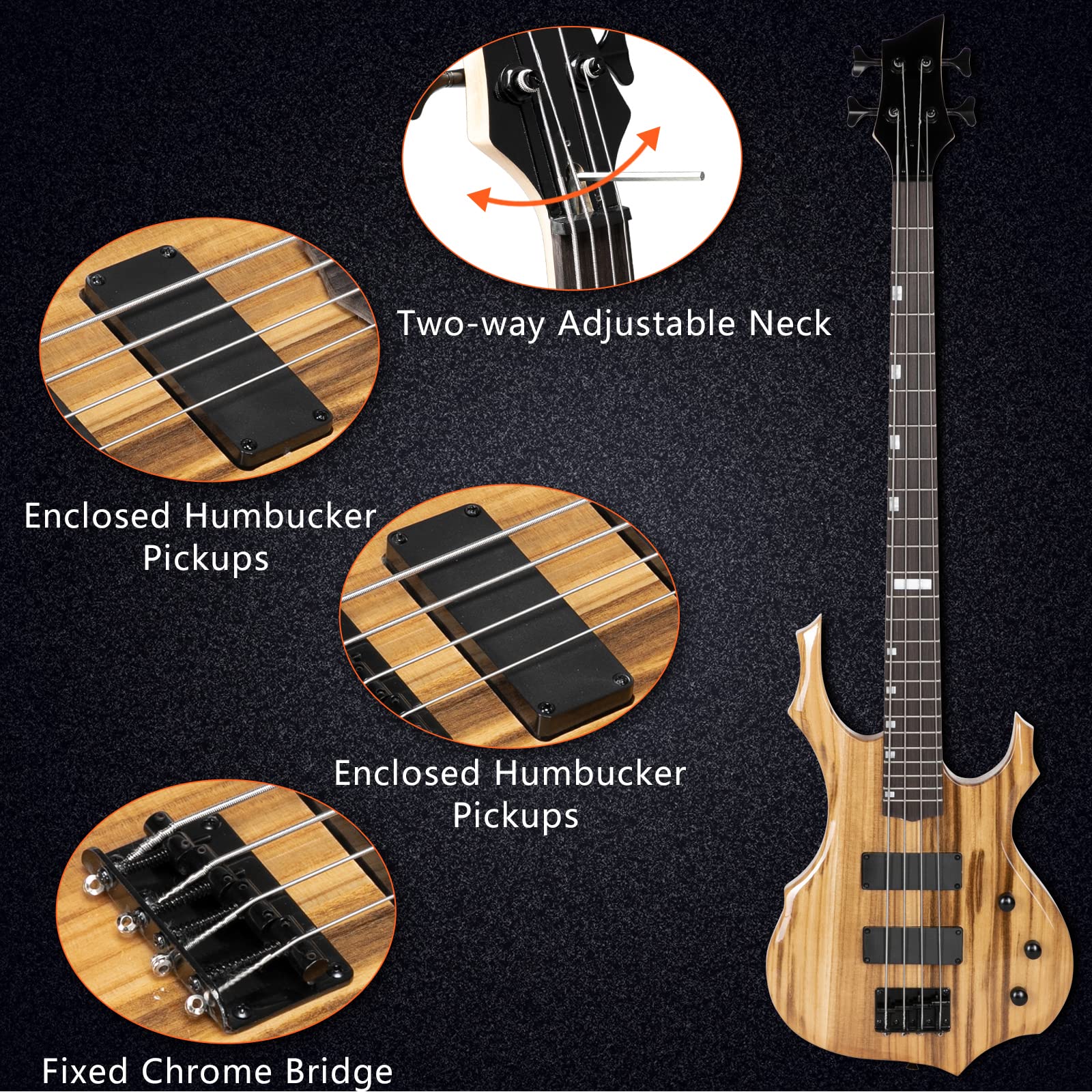 Ktaxon E-Bassgitarre in voller Größe, Flammen-Design, Bass-Set mit 20-Watt-Verstärker, tragbarer Bass-Tasche, überlegener Verstärker-Draht, verstellbarer Gitarrengurt, Plektrum, Schraubenschlüssel