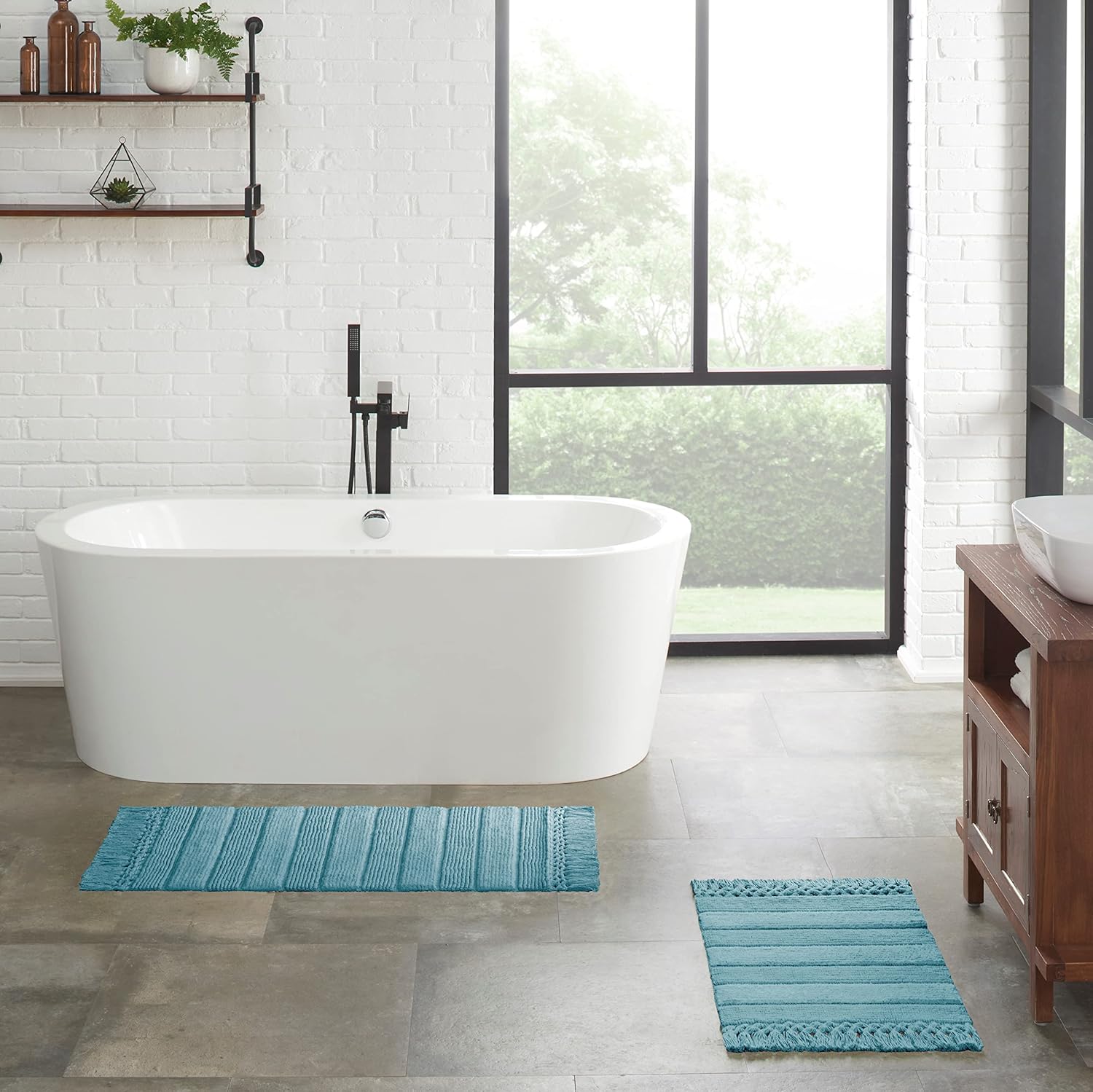 French Connection Bathroom Rug | Woven Fringe Bath Mats | 100% Cotton | Premium Safira Bathroom Mats Decor | Machine Washable Bath Mat | Measures 20” x 34” | Ivory : Everything Else