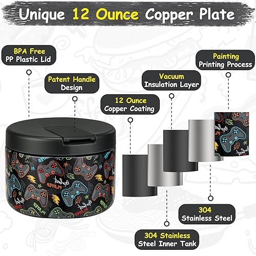 Miniatura 4 de Tarro de comida aislado al vacío de 12 onzas con tapa de hebilla, boca ancha, termo para sopa para comida caliente, para niños, contenedor de