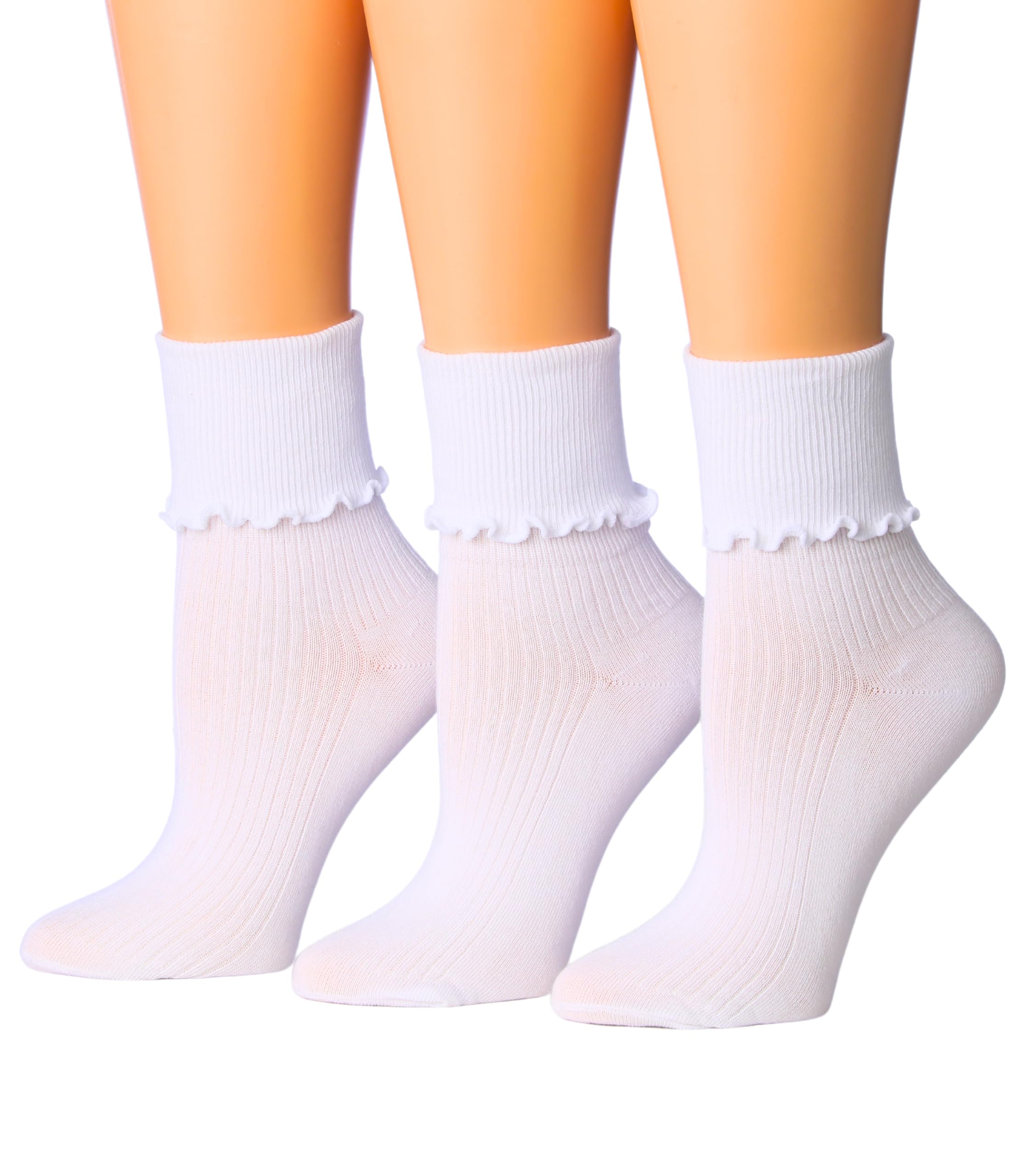 Tipi Toe Womens Solid Lettuce Edge Crew Length With Cuff Ruffle Socks