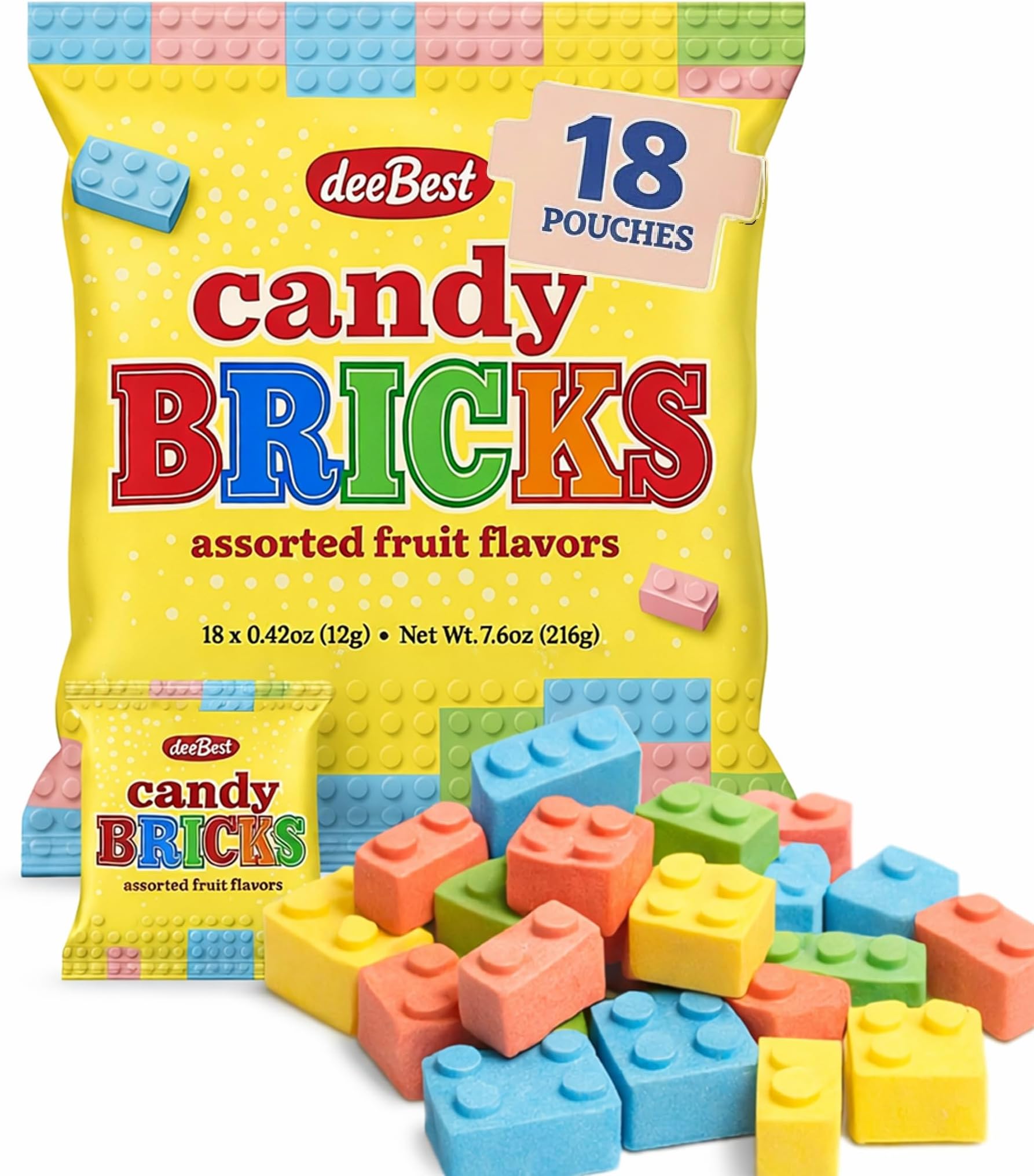 Dee Best Candy Brix Building Brick Candy Assortment - 18 Party Favor Bags Assorted Fruit Flavors Fun and Perfect for Candy Lovers of All Ages Make Your Event Sweet with These Irresistible Party Favors