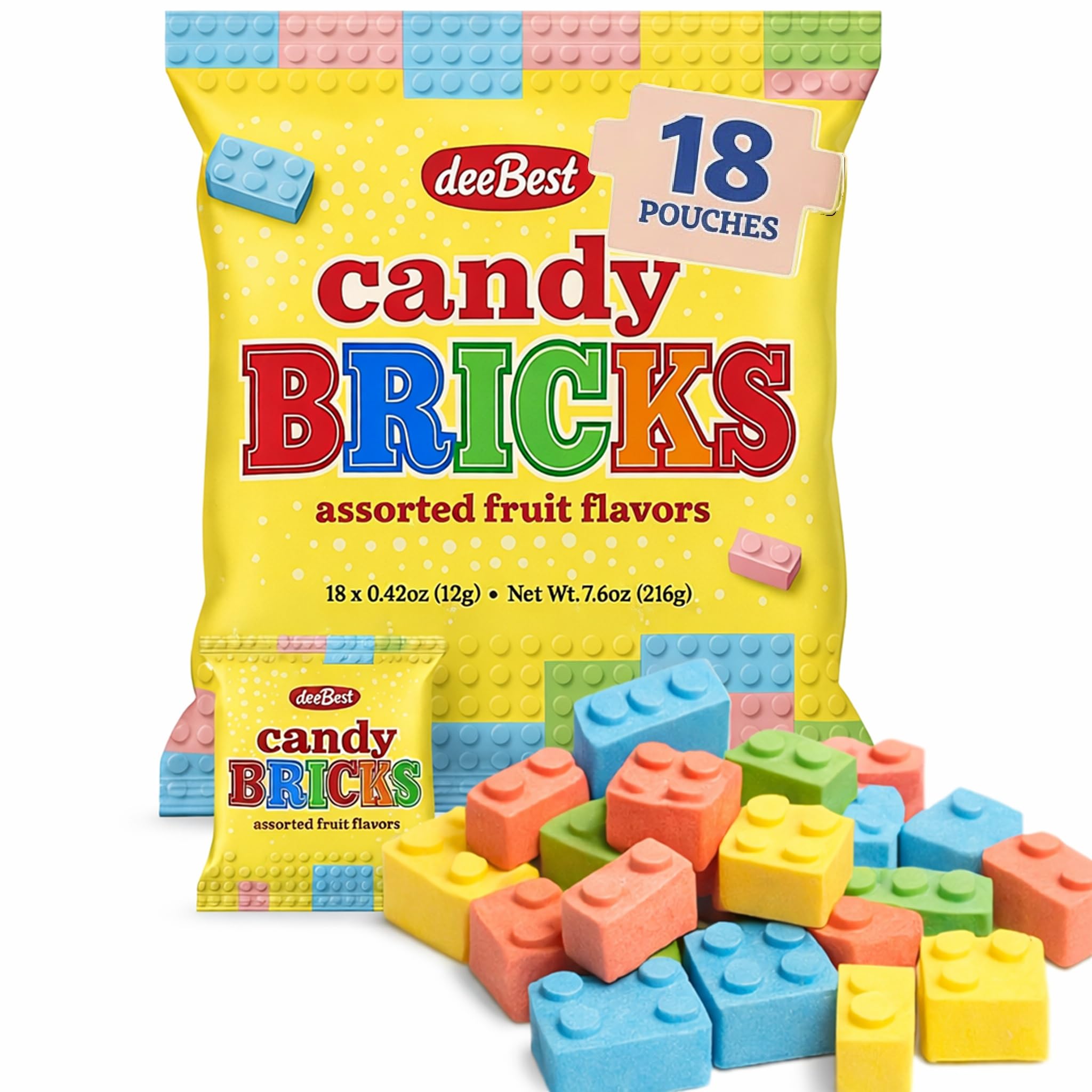 Dee Best Candy Brix Building Brick Candy Assortment - 18 Party Favor Bags Assorted Fruit Flavors Fun and Perfect for Candy Lovers of All Ages Make Your Event Sweet with These Irresistible Party Favors