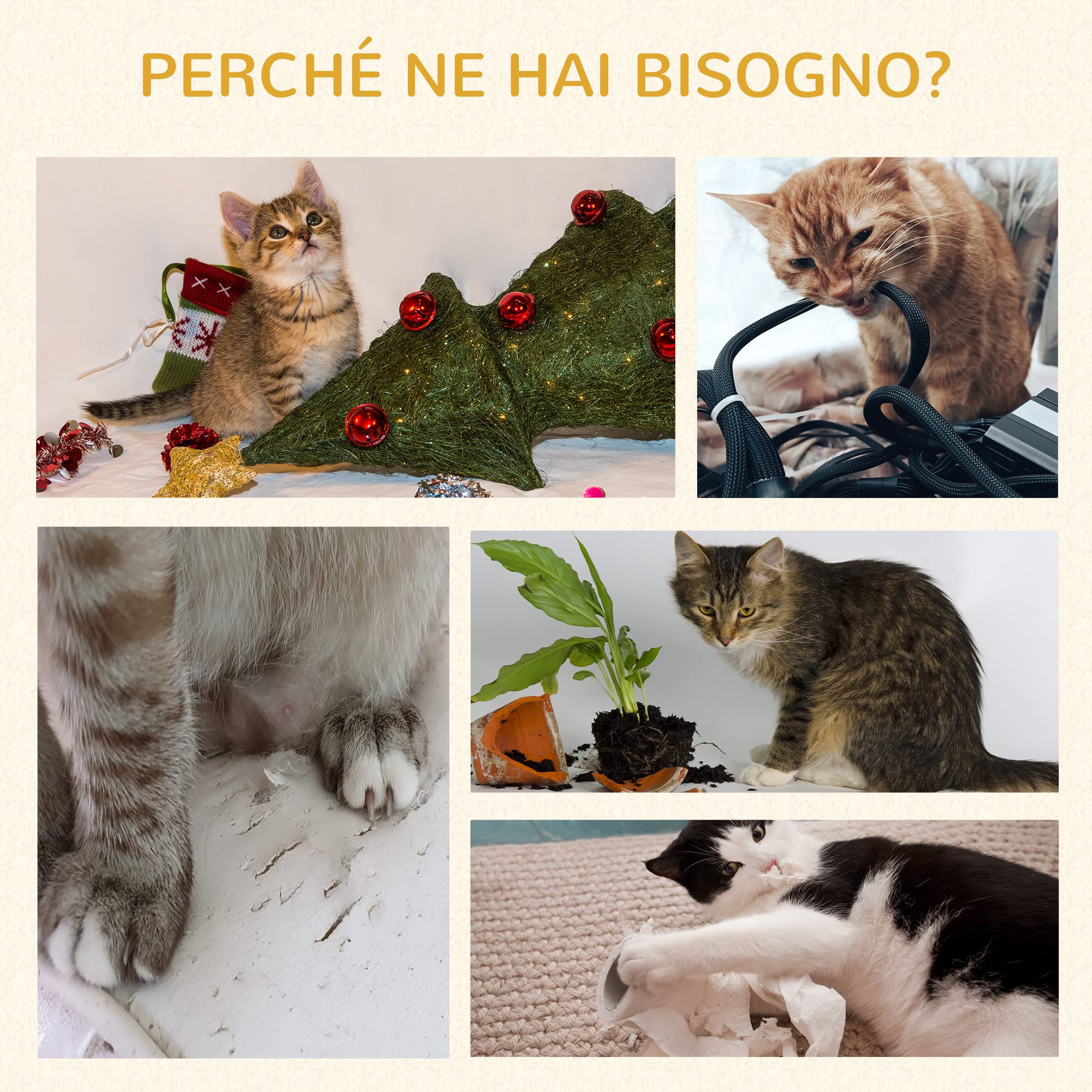 PawHut Tiragraffi per Gatti Alto 156cm con Lettino e Casetta Grigio e Beige | Pali Tiragraffi in Sisal, Legno e Peluche