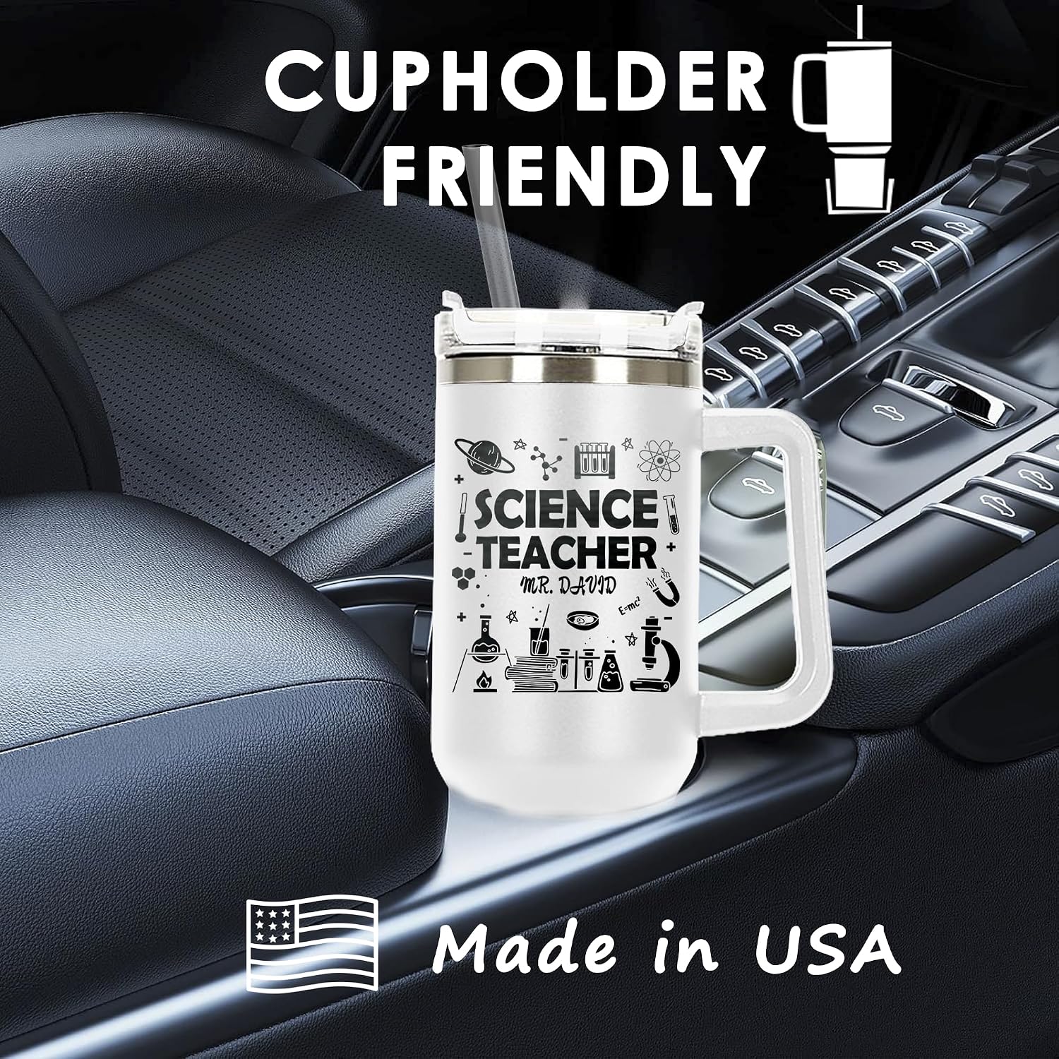 Science Teacher Personalized Laser Engraved 40 oz Large Tumbler with Handle, Straw and Lid, Teacher Gifts for Women, Best Teacher Gifts from Student,Teacher Coffee Mug Insulated Cup