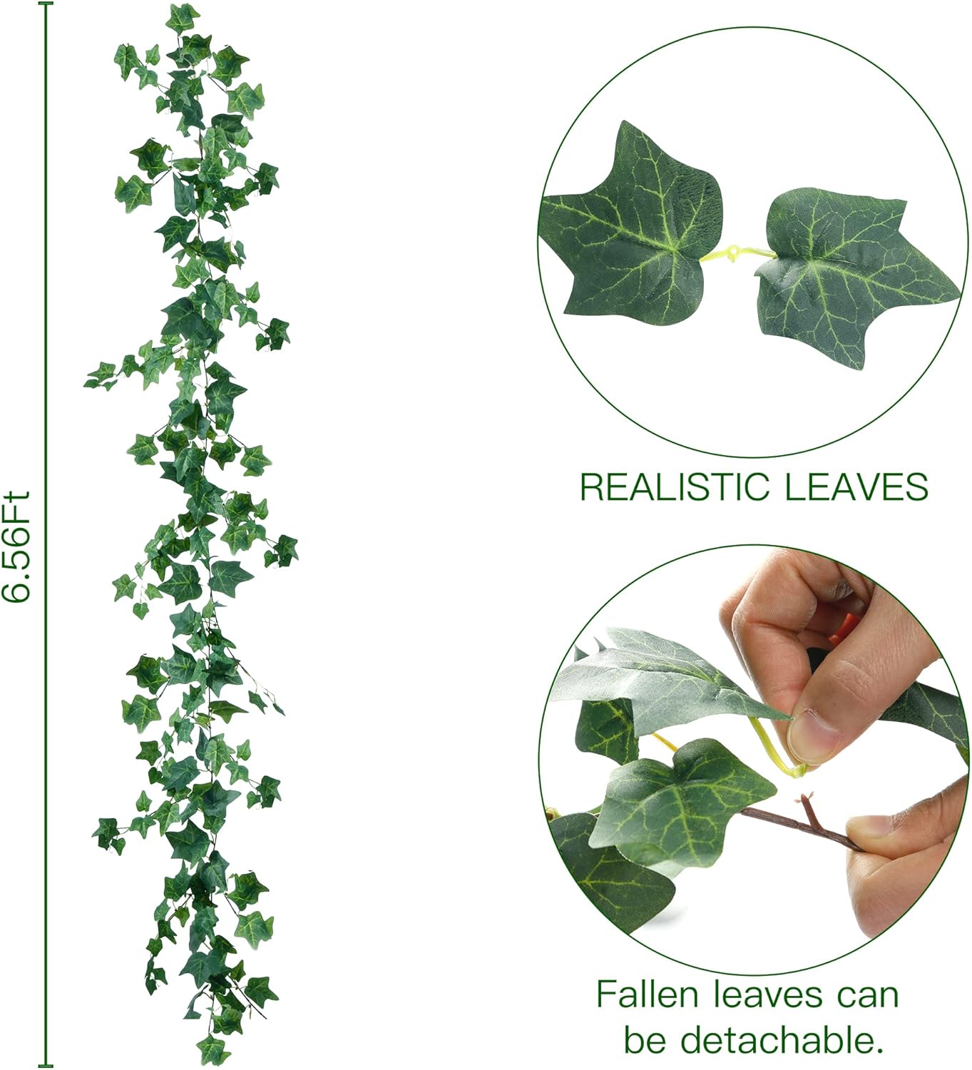 Sggvecsy 3 Pcs Artificial Ivy Vines Kit 6.4Ft Odorless Silk Ivy Garland with Green Leaves Fake Hanging Plants Artificial Greenery Decor for Wedding Home Wall Party Indoor Outdoor Decoration - Image 6