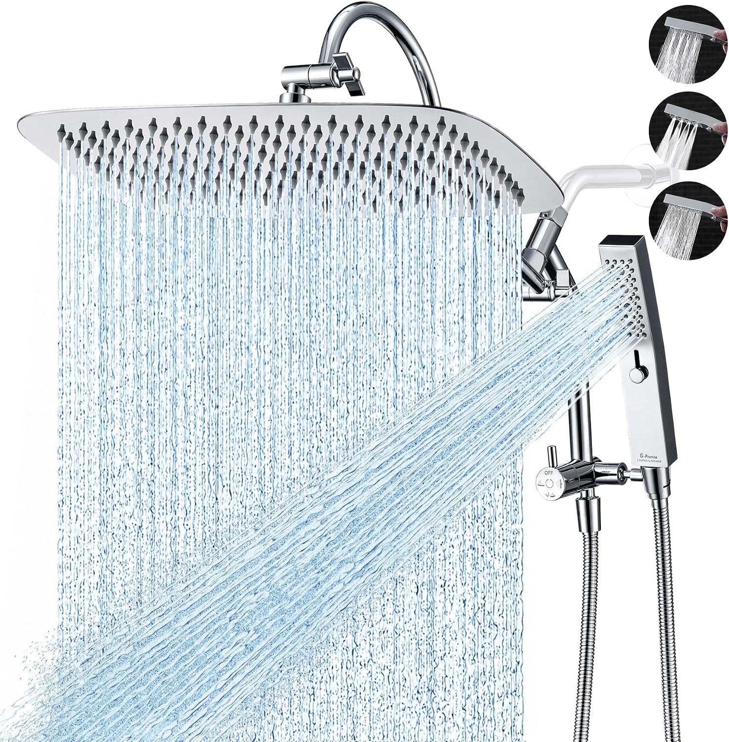 G-Promise All Metal 16 Inch Gooseneck Shower Head with Handheld (Chrome)